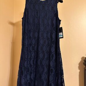 Nine West Lace Overlay Dress, Sleeveless, Size 16, Navy, Formal, Semi-formal